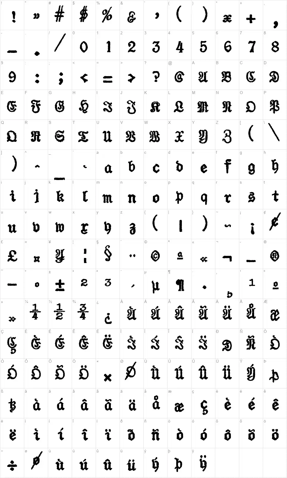 zai Urania Piccola Typewriterfont character map