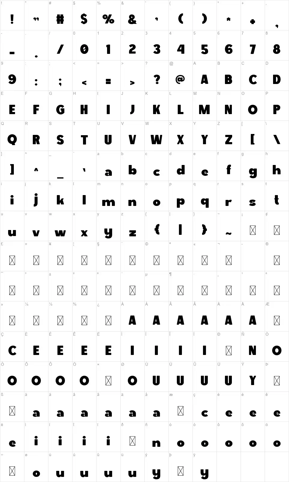 ZAMSONfont character map