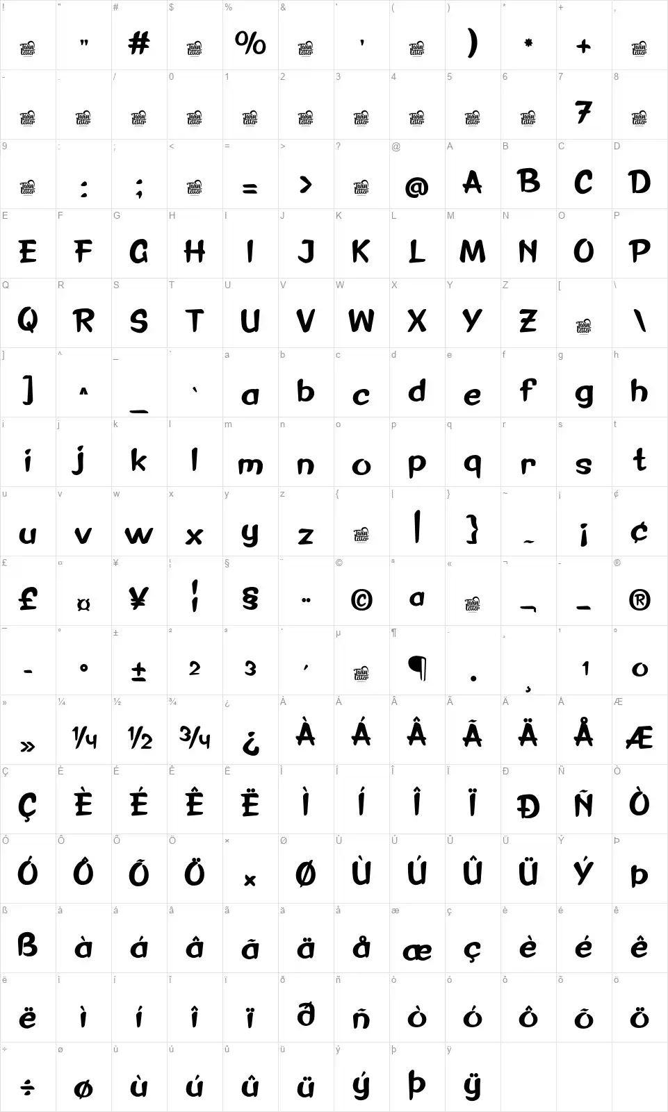 Zenlithfont character map