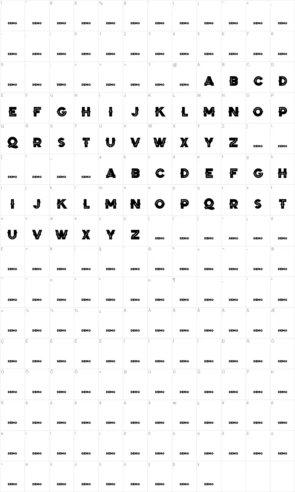 Zilap Black Stormfont character map