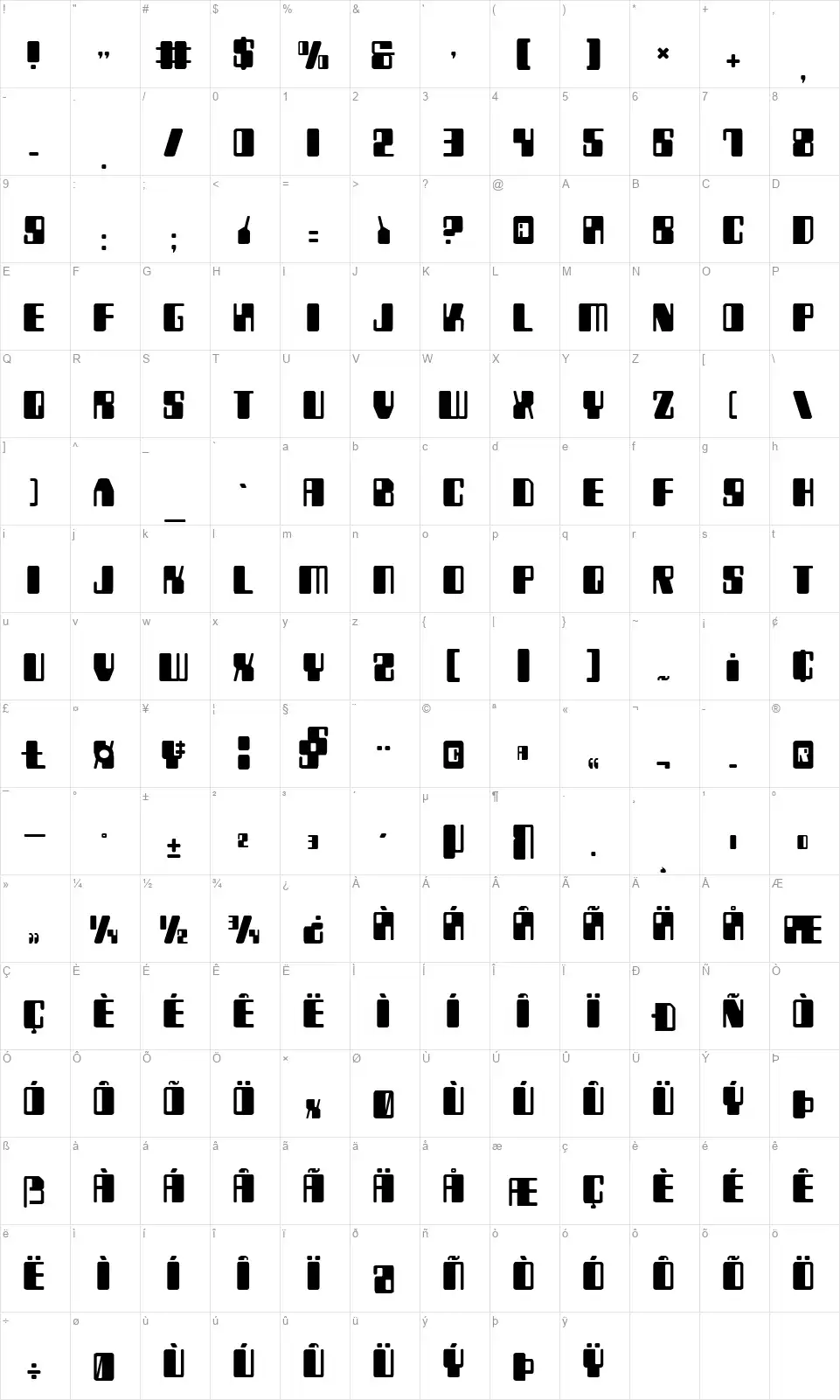 Zyborgsfont character map